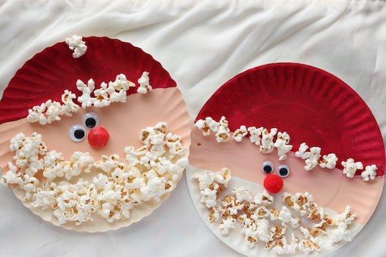 paper plate popcorn santa craft for kids