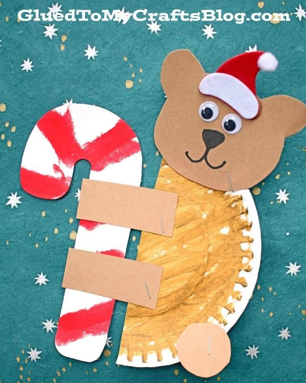 paper plate christmas bear and candy cane craft for kids