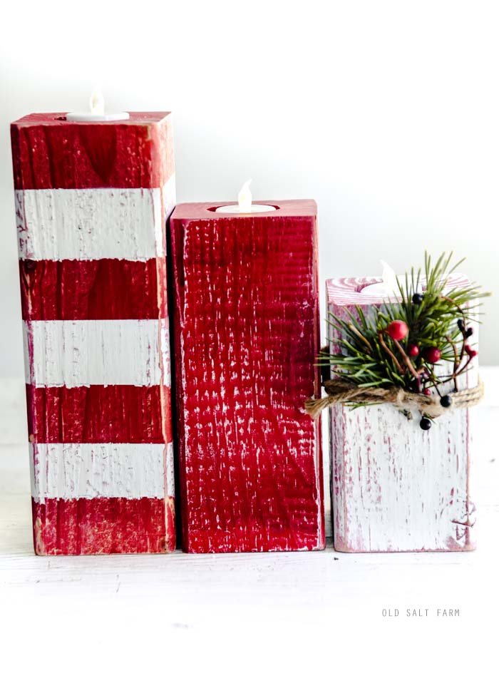 Peppermint Striped Christmas Candlesticks