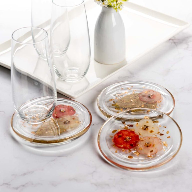 Glass and Resin Floral Coasters