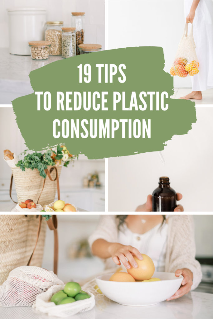 Collage of items that assist in reducing plastic usage with text overlay.