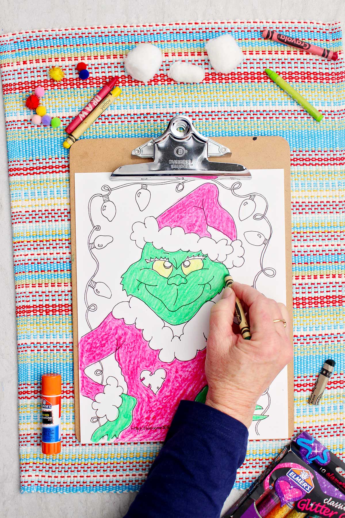 Individual coloring The Grinch green on coloring page.