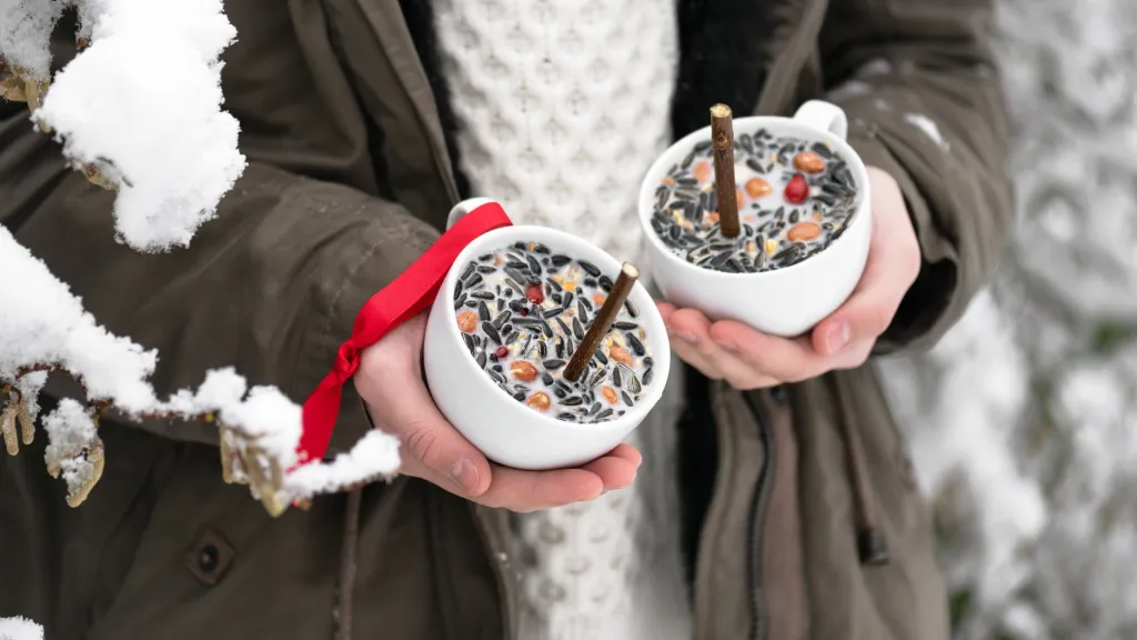 Bird feeder crafted from repurposed cups