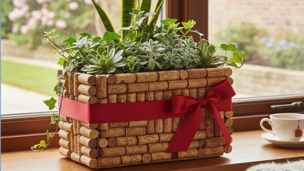 A planter crafted from corks.
