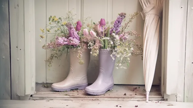 Spring decoration with rubber boots