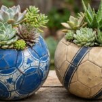 Flower pot made from a football: creative spring decoration